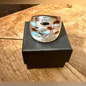 Vintage Blown Glass Bubble Ring, Gold/Black/Brown/Blue, Size 8.5
